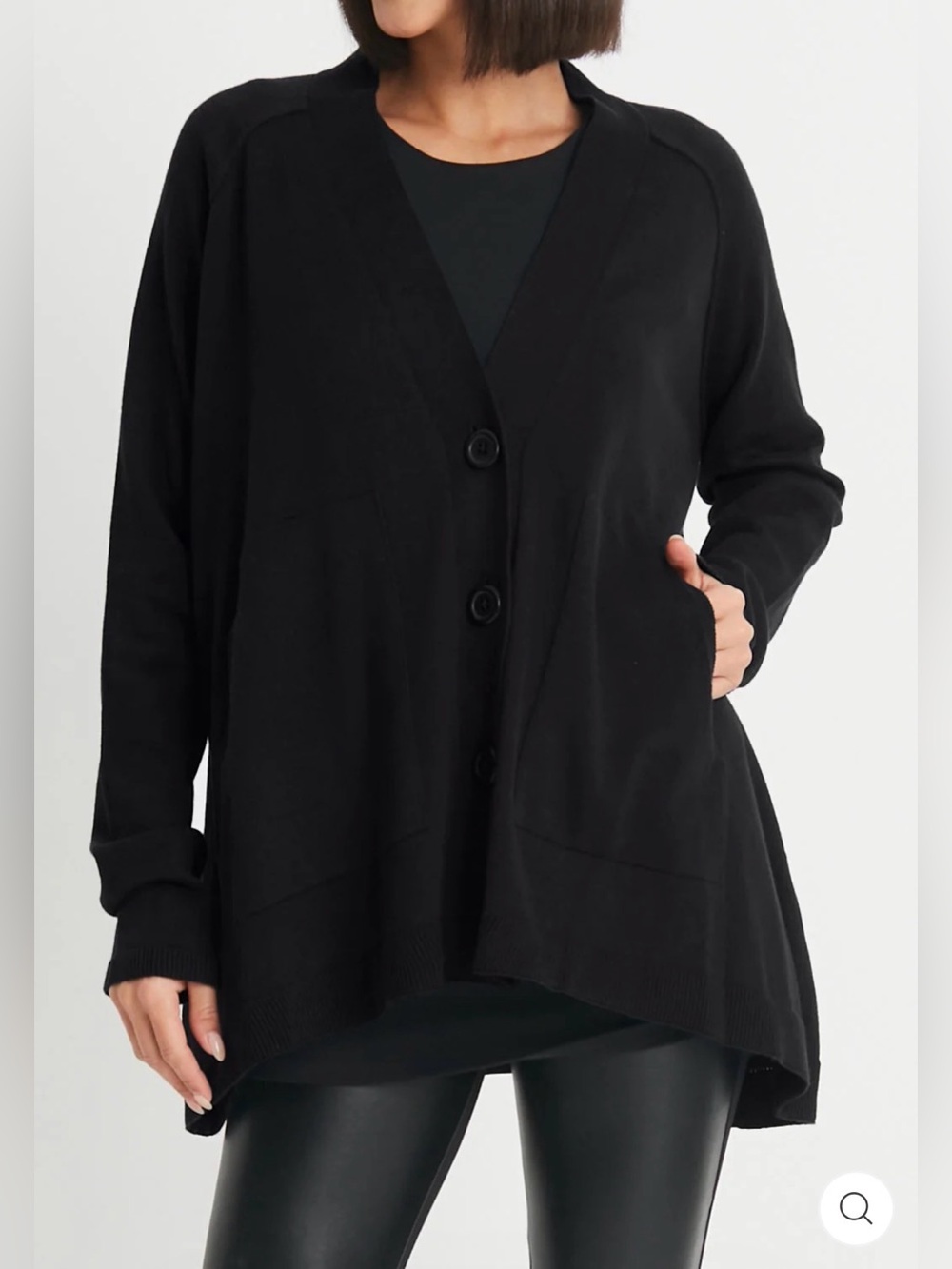 PLANET by Lauren G Black Pima Cotton Varsity Cardigan Sweater OSFA